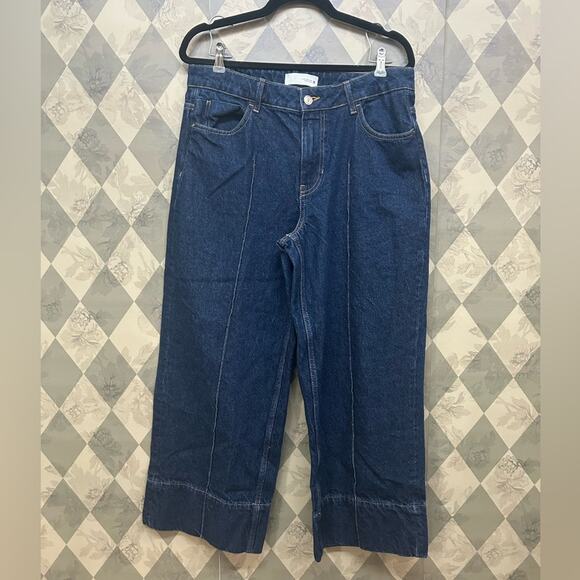 Zara Crop High Waisted Wide Leg Cropped Jeans with Front Seam - Picture 1 of 4
